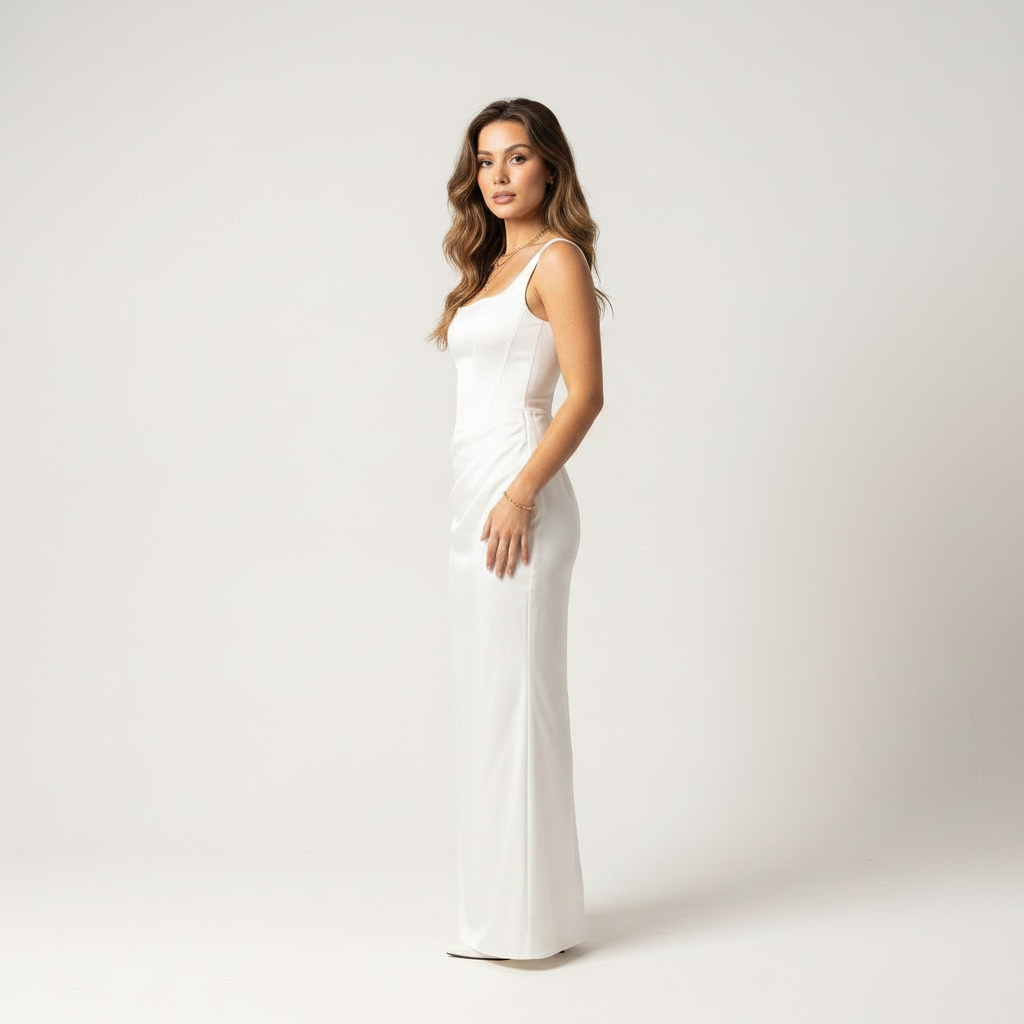 White bodycon maxi dress with lace up back