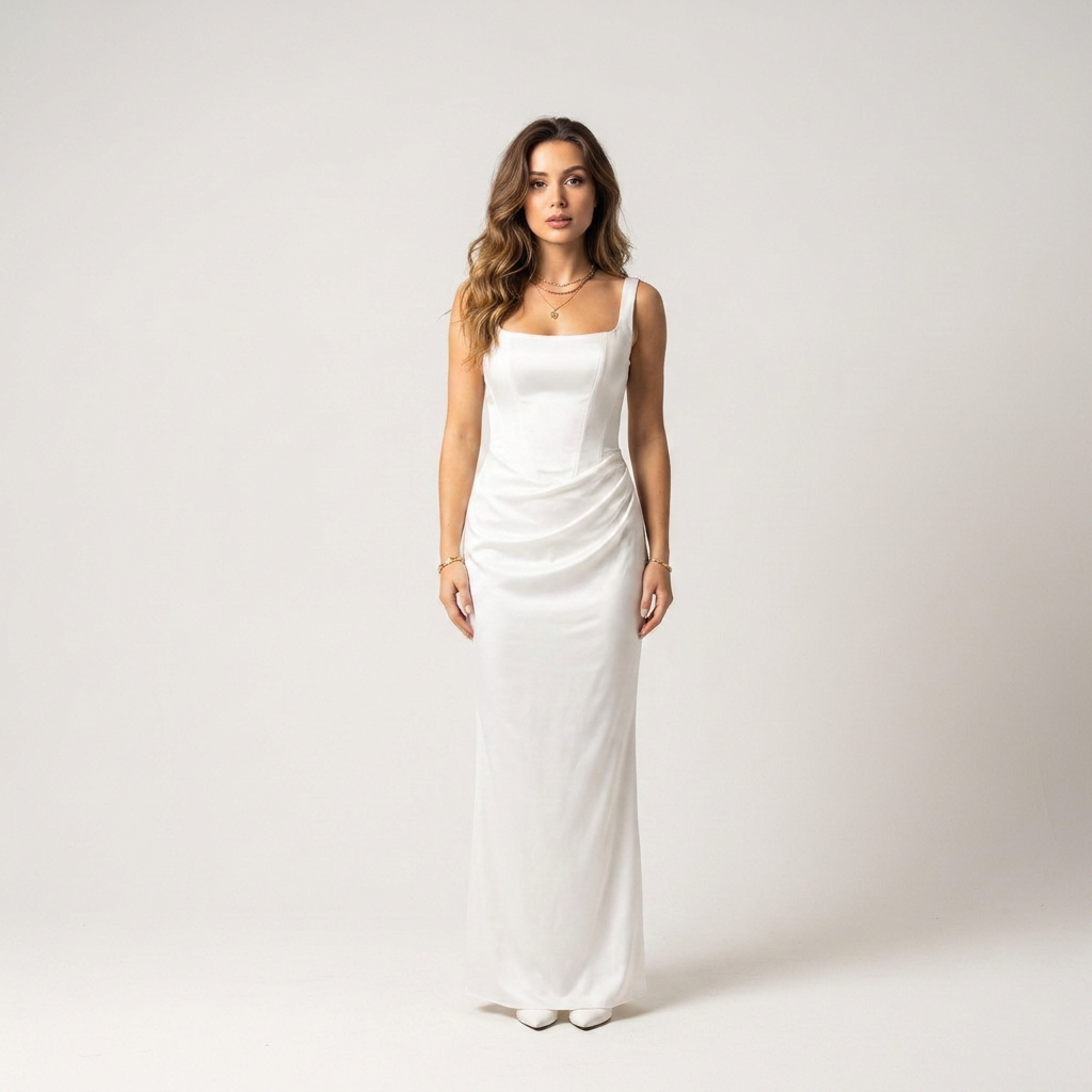 White bodycon maxi dress with lace up back