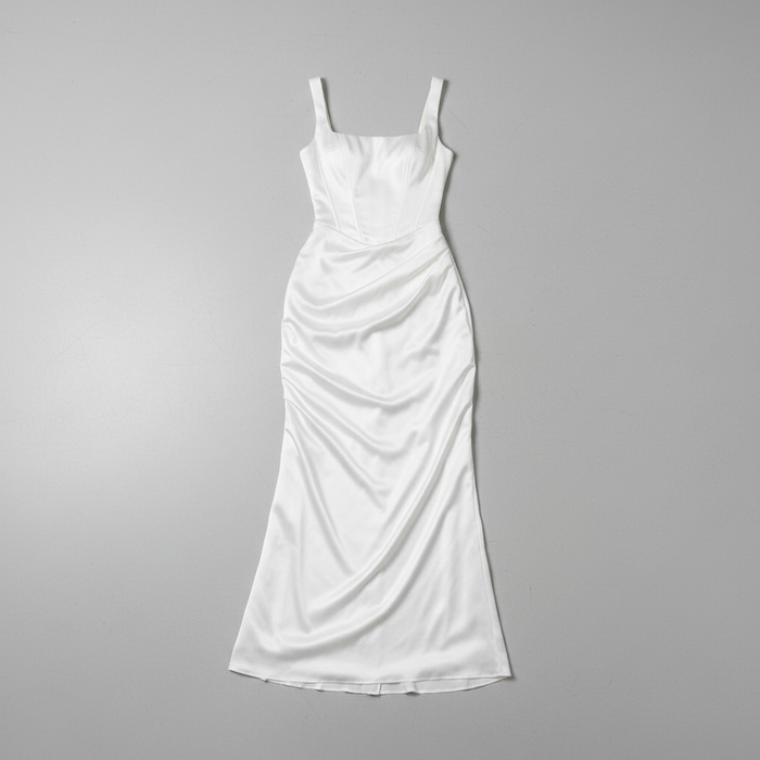 White bodycon maxi dress with lace up back