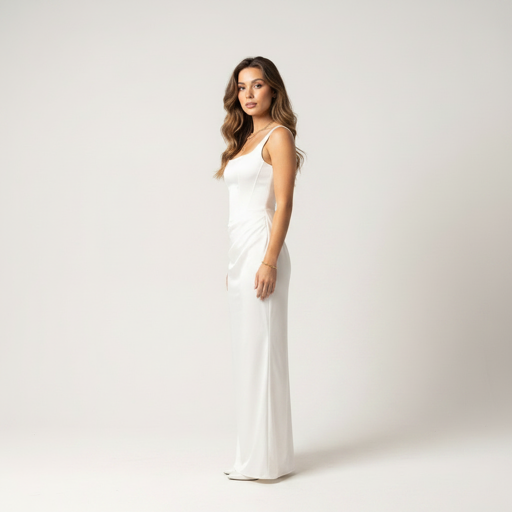White bodycon maxi dress with lace up back