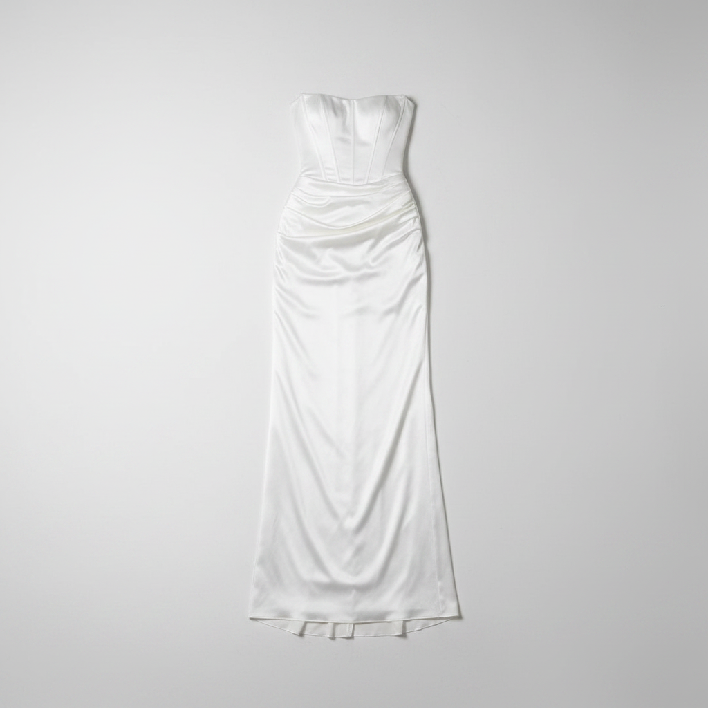 White strapless corset maxi dress
