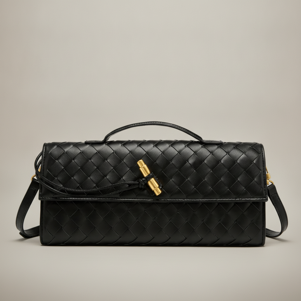Black woven evening clutch bag