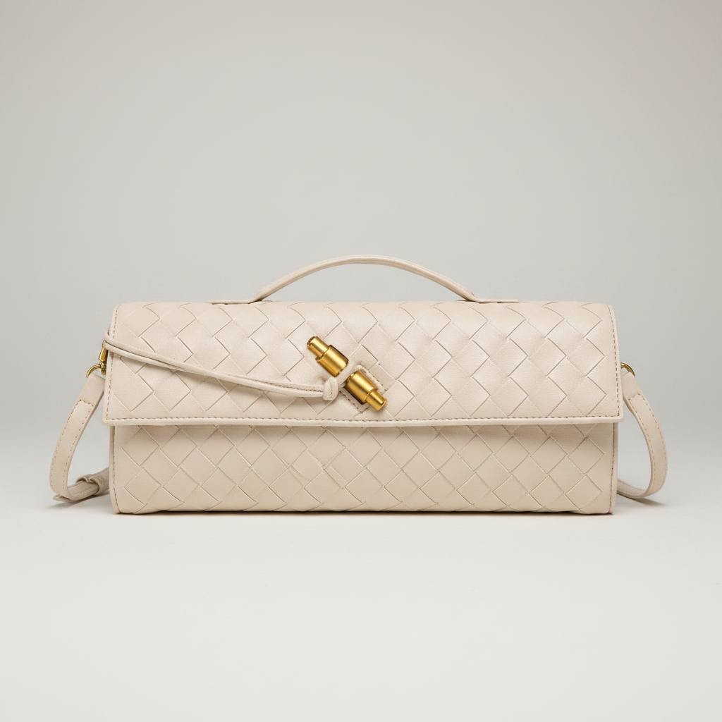 Ivory woven evening clutch bag