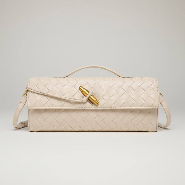 Ivory woven evening clutch bag