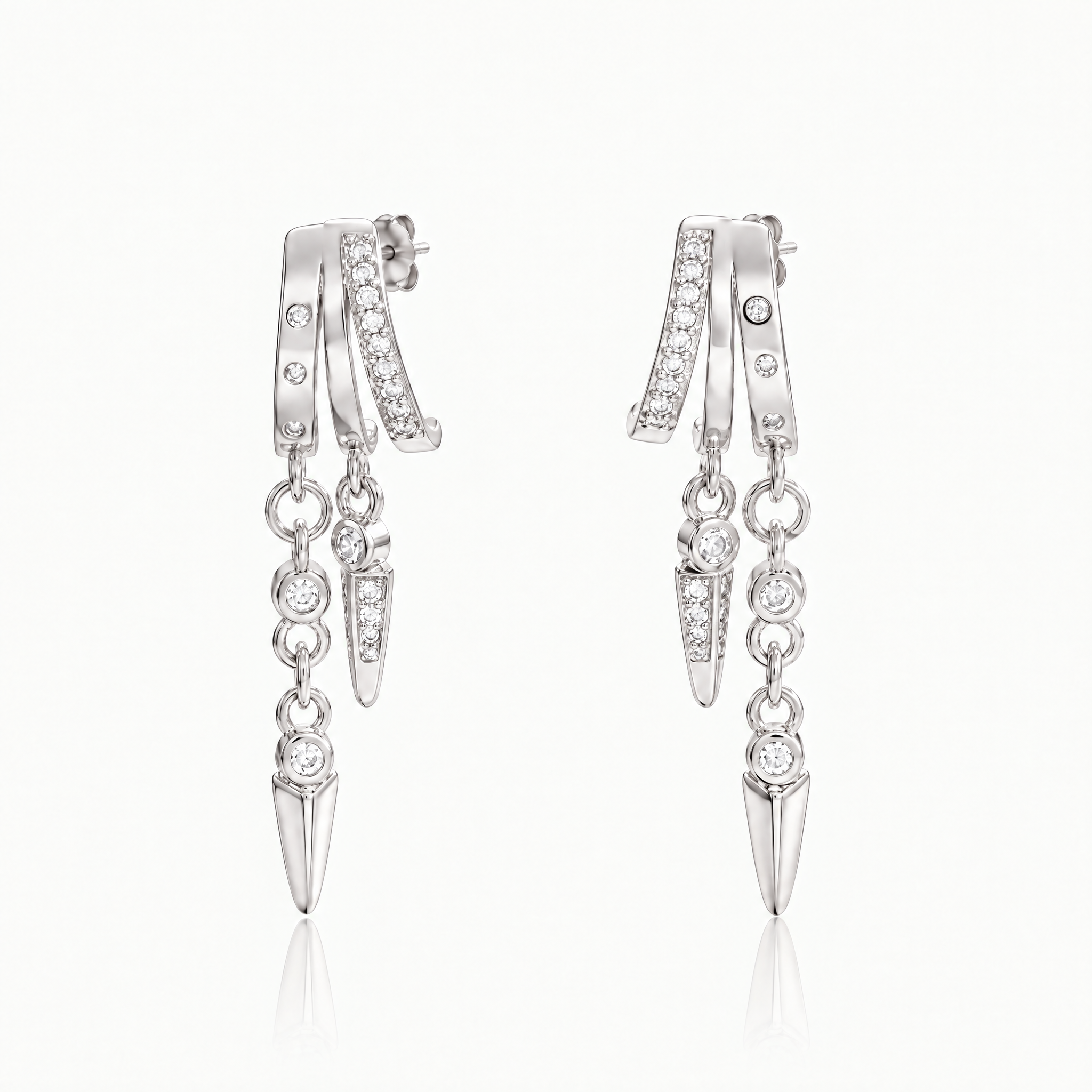 Silver-tone illusion hoop earrings with chain drops