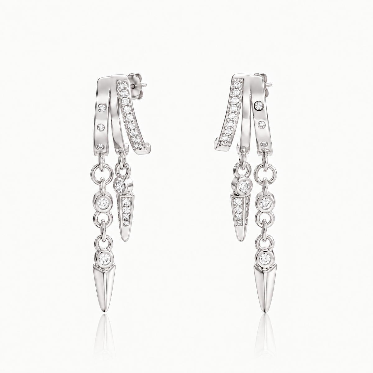 Silver-tone illusion hoop earrings with chain drops
